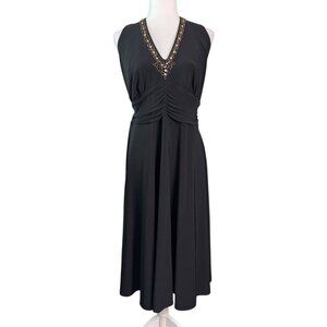 Signature by Robbie Bee Halter V-Neck Black Cocktail Dress Sequin Trim Women 20W